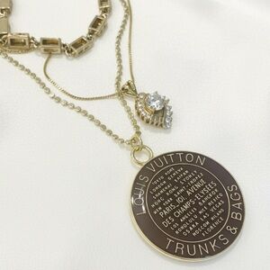 Luxury Brown/Gold Large Double Sided Logo Trunks & Bags Charm Necklace